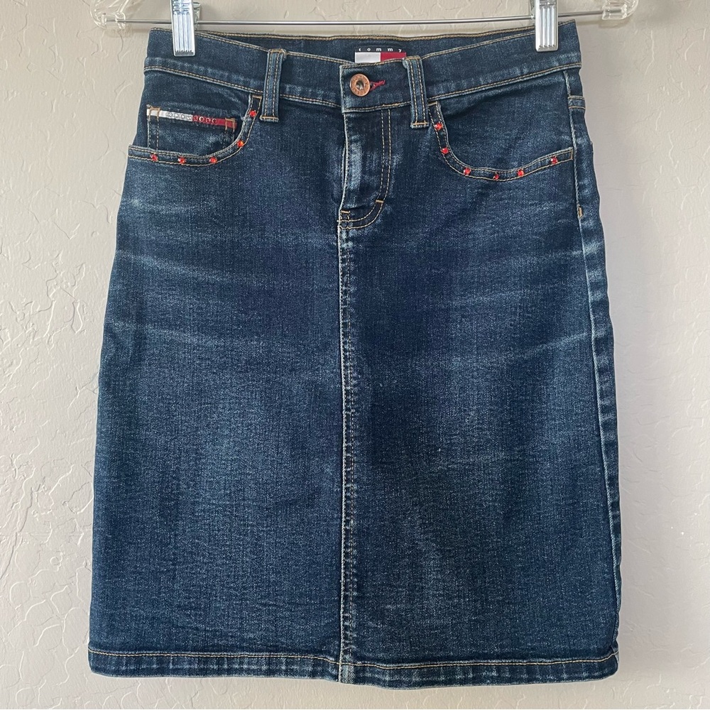 Vintage Tommy Hilfiger Jeans Denim Skirt Rhinestone Trim Size 0